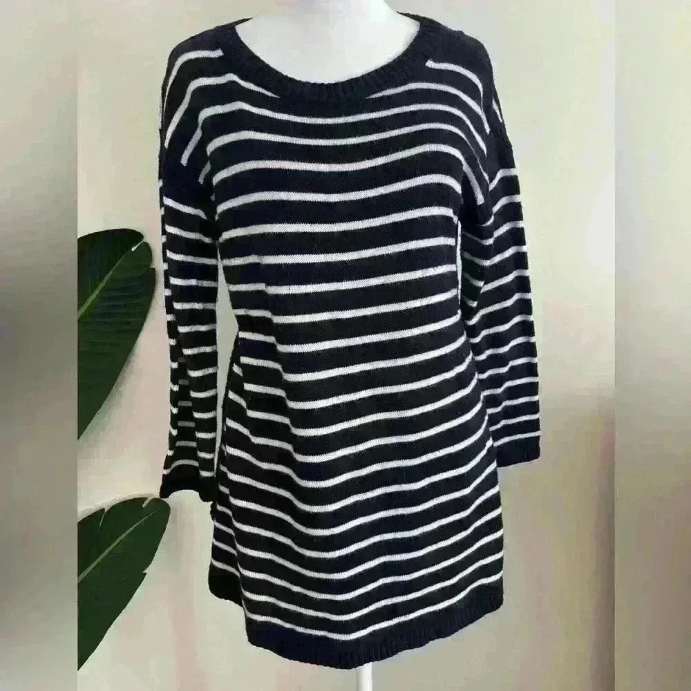 Talbots Women' Sweater 3/4 Sleeve Blue Striped Size Medium Petite Cotton